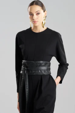 Natori Belts-Leticia Embroidered Faux Leather Obi Belt