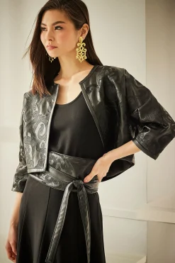 Natori Belts-Leticia Embroidered Faux Leather Obi Belt