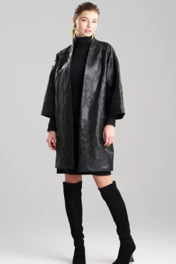 Natori Jackets & Outerwear-Leticia Embroidered Faux Leather Kimono Coat
