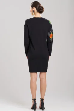 Natori Dresses-Light Weight Ponte Embroidered Shift Dress