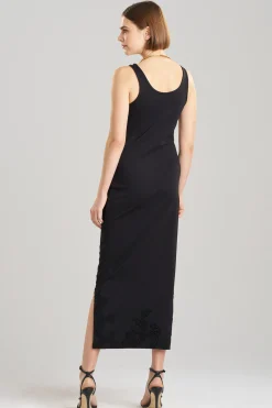 Natori Dresses-Light Weight Ponte Embroidered Maxi Dress