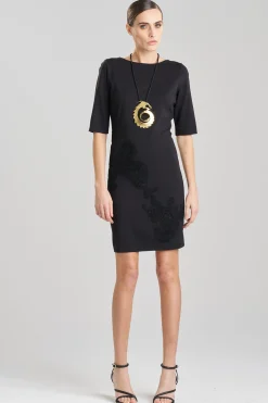 Natori Dresses|Plus Sizes-Light Weight Ponte Embroidered Sheath Dress