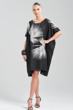 Natori Caftan Dresses-Linen Embroidered Short Caftan