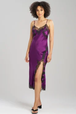 Natori Gowns-Lolita Lace Slit Silk Gown