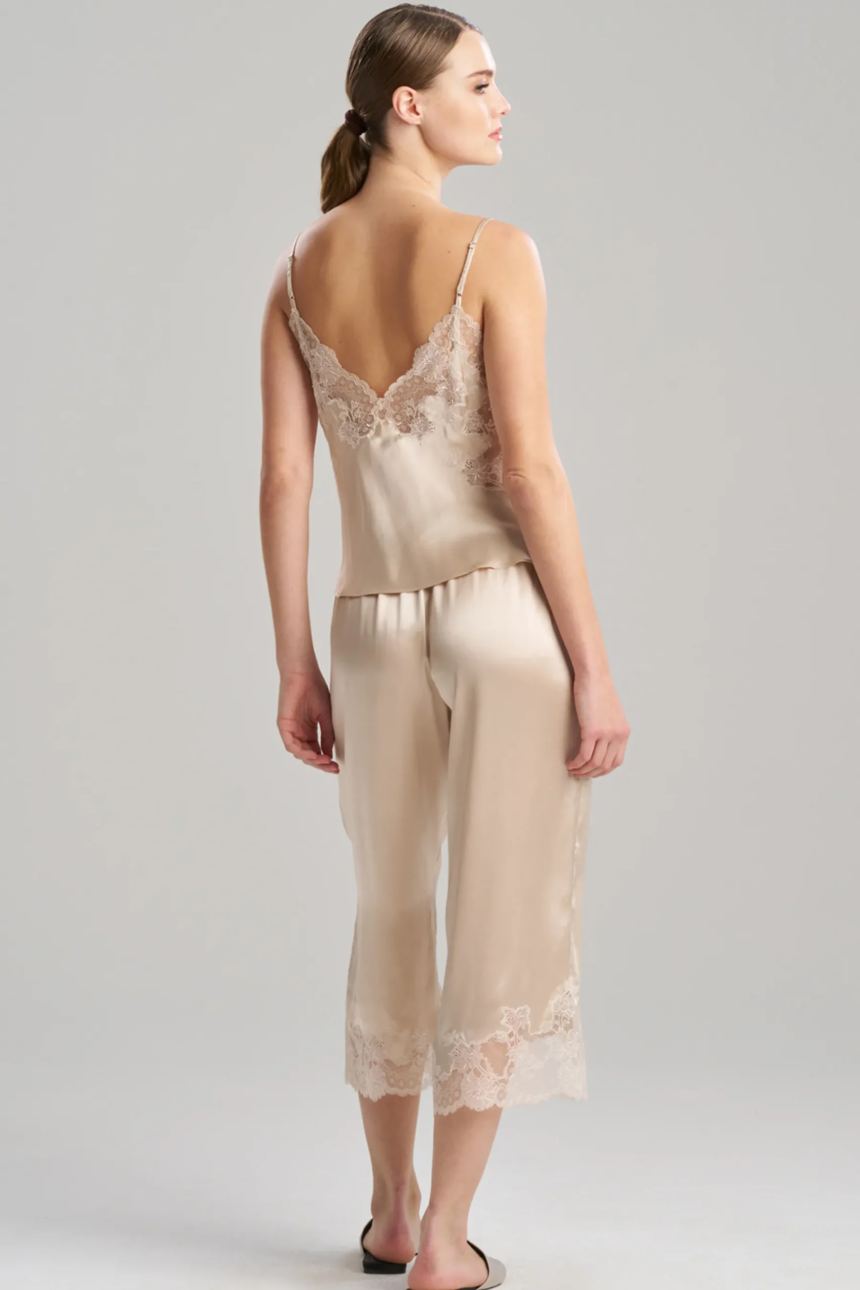 Natori Pajama Sets-Lolita Lace Trim Silk Cami PJ