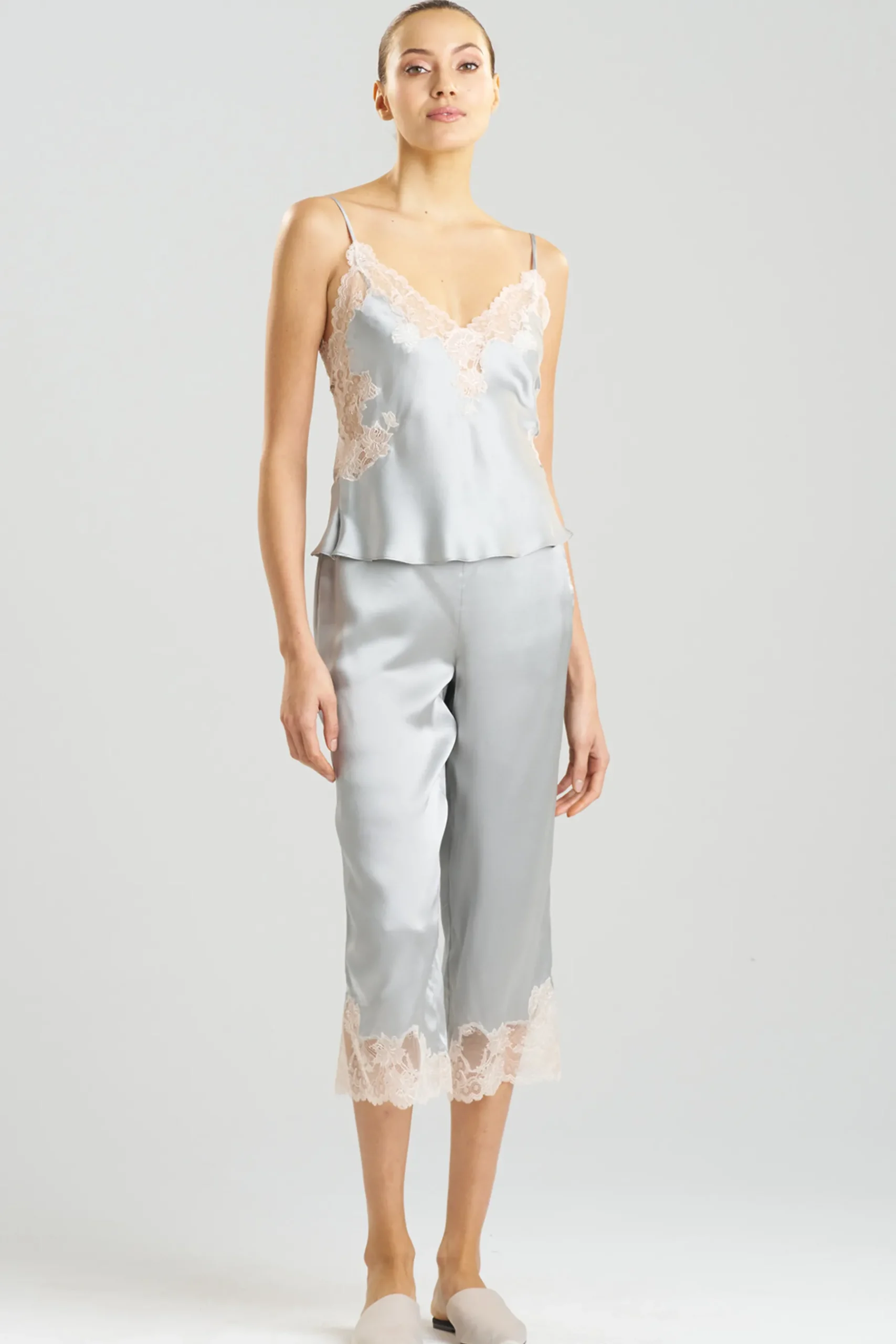 Natori Pajama Sets-Lolita Lace Trim Silk Cami PJ