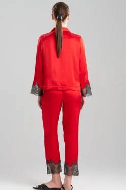 Natori Pajama Sets-Lolita Lace Trim Silk Notch PJ