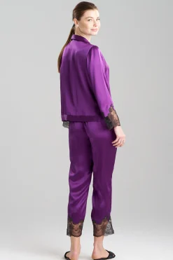 Natori Pajama Sets-Lolita Lace Trim Silk Notch PJ