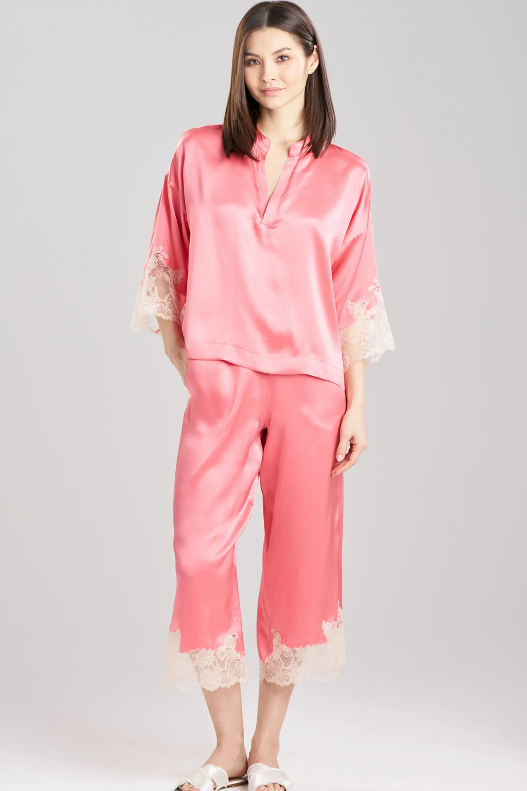 Natori Pajama Sets-Lolita Lace Trim Silk PJ