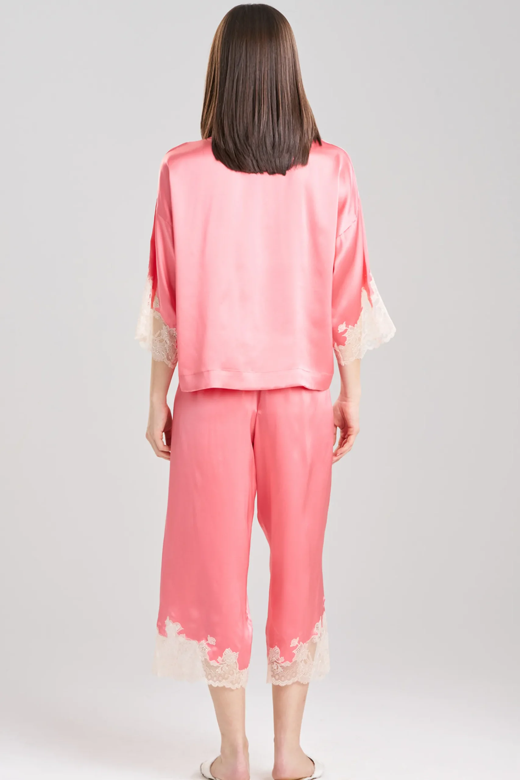 Natori Pajama Sets-Lolita Lace Trim Silk PJ