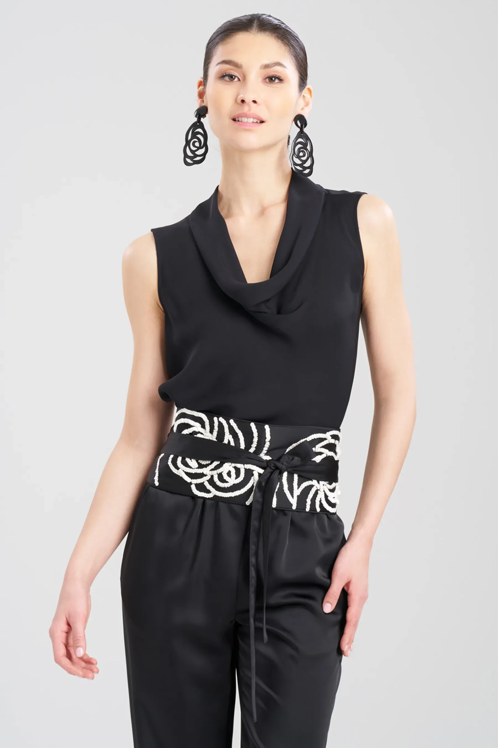 Natori Belts-Luxe Charmeuse Embroidered Floral Sequin Obi Belt