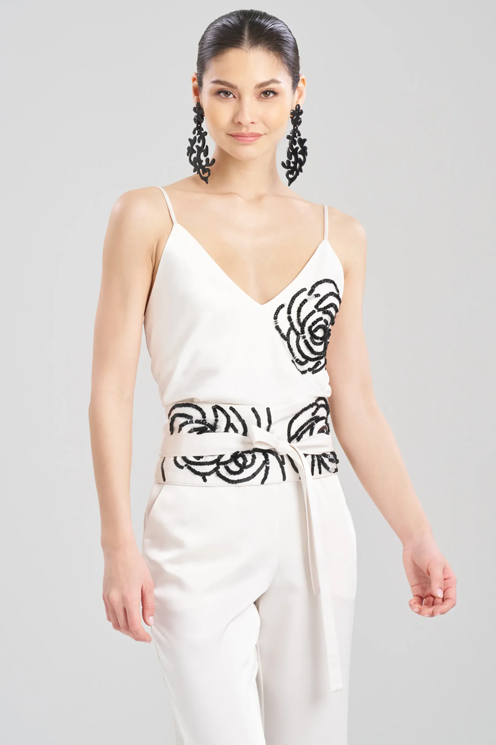 Natori Belts-Luxe Charmeuse Embroidered Floral Sequin Obi Belt