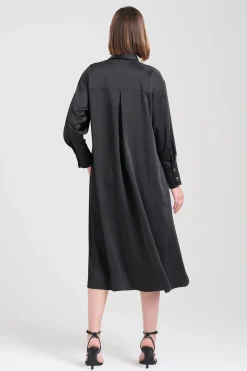 Natori Dresses-Luxe Charmeuse Embroidered Oversized Shirtdress