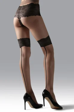 Natori Tights-Luxe Lace Back Seam Tights