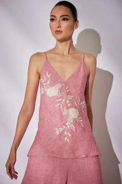 Natori Bustiers & Camis|Couture Tops-Luxe Linen Embroidered Cami