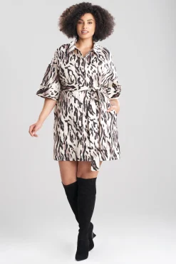 Natori Dresses-Lynx Cotton Sateen Belted Shirtdress