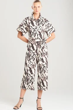Natori Jumpsuits-Lynx Cotton Sateen Tapered Jumpsuit