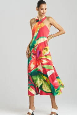 Natori Dresses|Plus Sizes-Mallorca Printed Cotton Silk Halter Dress