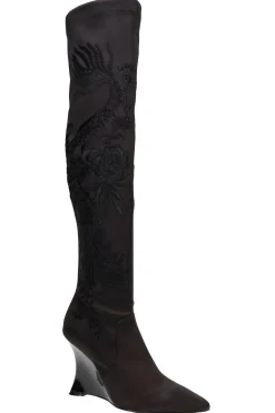 Natori Boots-Natsu Satin Embroidered Dragon Stretch Over The Knee Boot