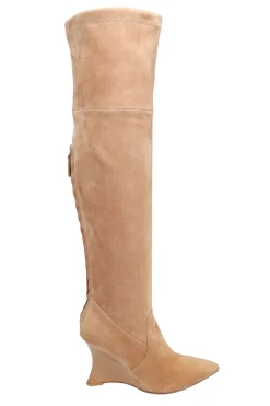 Natori Boots-Natsu Stretch Suede Over The Knee Wedge Boot