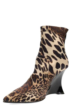 Natori Boots-Neko Luxe Leopard Satin Wedge Ankle Boot