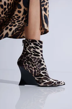 Natori Boots-Neko Luxe Leopard Satin Wedge Ankle Boot