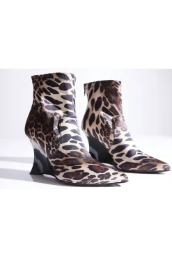 Natori Boots-Neko Luxe Leopard Satin Wedge Ankle Boot