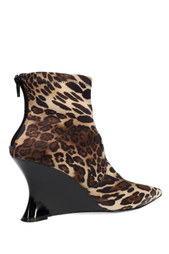 Natori Boots-Neko Luxe Leopard Satin Wedge Ankle Boot