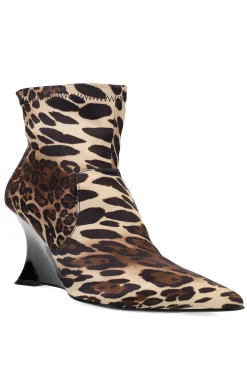 Natori Boots-Neko Luxe Leopard Satin Wedge Ankle Boot