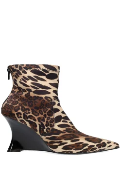 Natori Boots-Neko Luxe Leopard Satin Wedge Ankle Boot