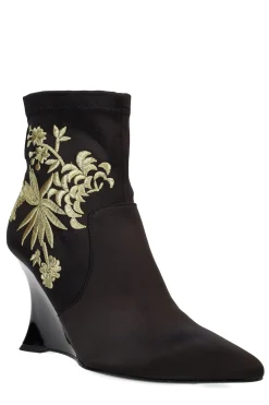Natori Boots-Neko Satin Embroidery Wedge Ankle Boot