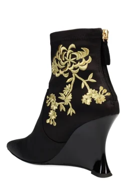 Natori Boots-Neko Satin Embroidery Wedge Ankle Boot