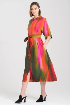 Natori Dresses-Ombre A-line Belted Shirtdress