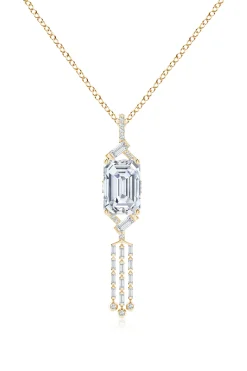 Natori Necklaces|Orient Express-Orient Express Lab-Grown 14K Gold Emerald Cut & Baguette Diamond Tassel Drop Pendant Necklace