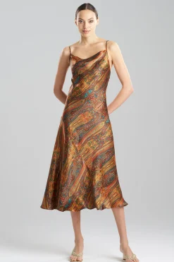 Natori Gowns-Paisley Cowl Neck Silk Gown