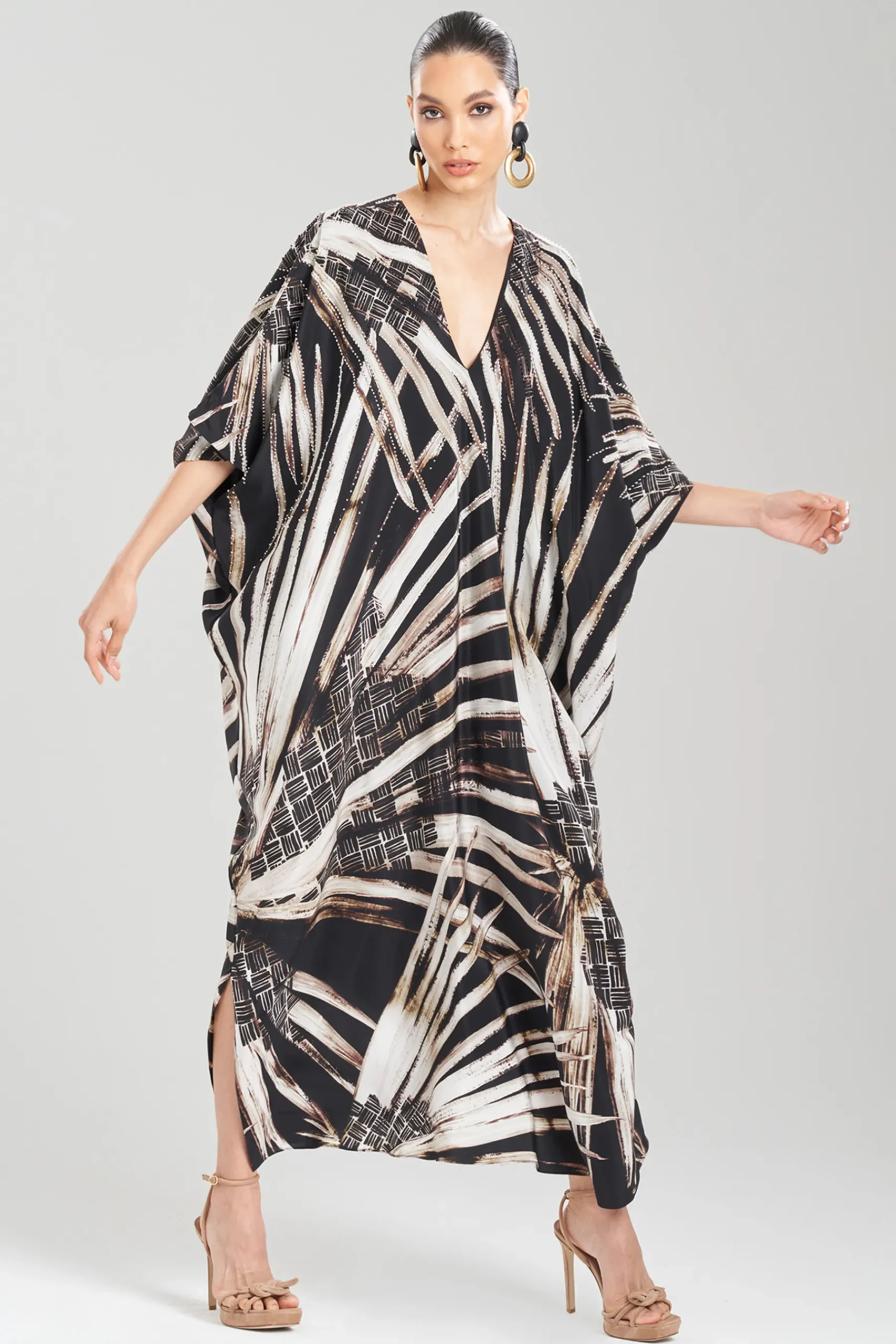 Natori Caftan Dresses-Palawan Beaded Silk Caftan