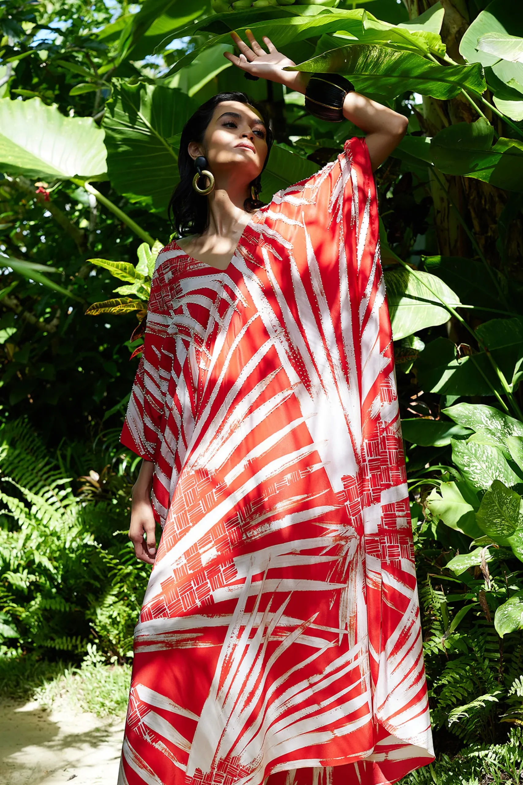 Natori Caftan Dresses-Palawan Beaded Silk Caftan