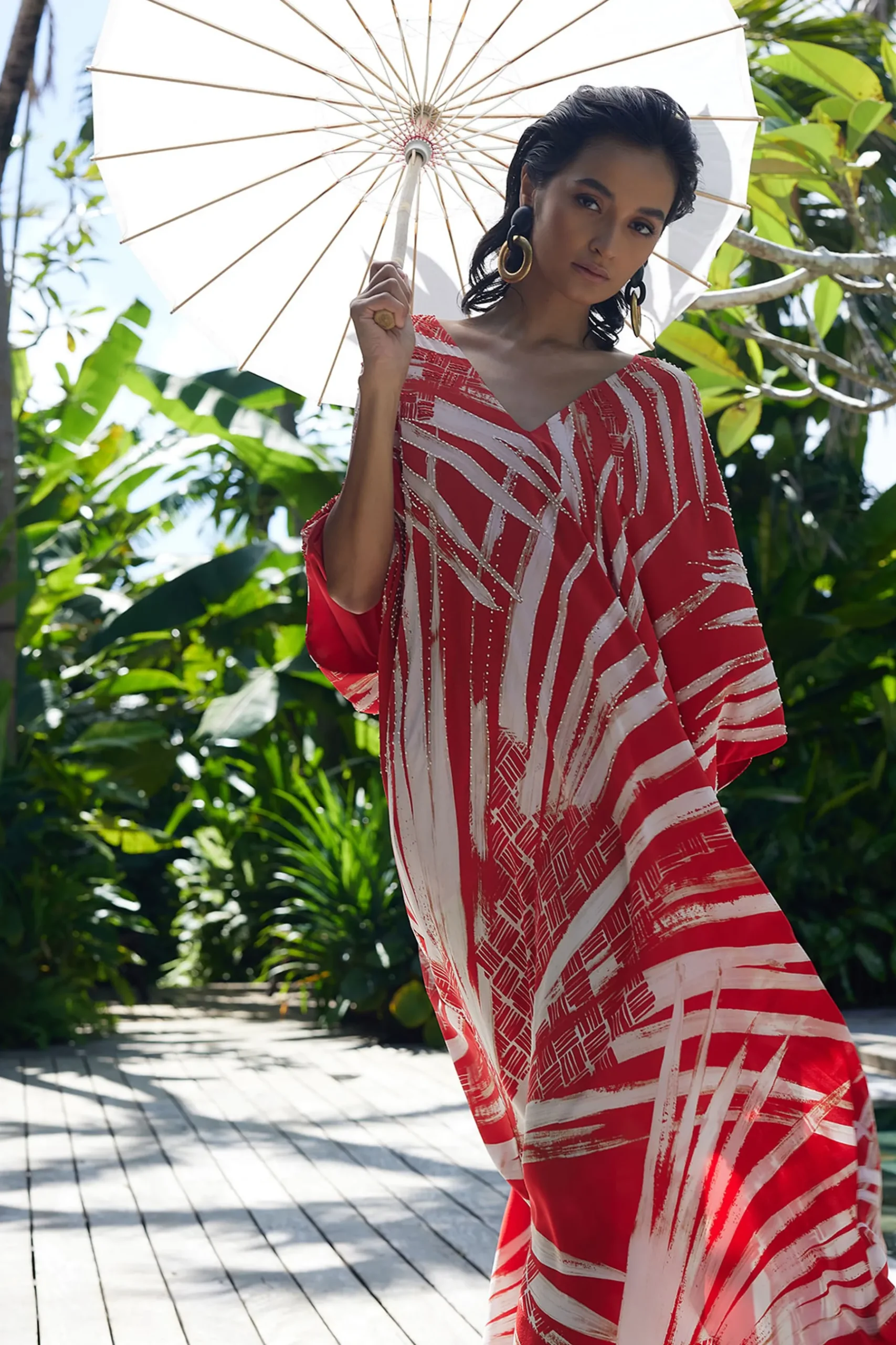 Natori Caftan Dresses-Palawan Beaded Silk Caftan