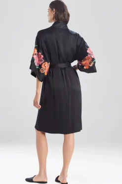 Natori Robes & Kimonos-Peony Blossoms Embroidered Silk Robe