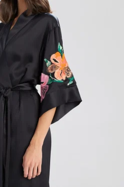 Natori Robes & Kimonos-Peony Blossoms Embroidered Silk Robe