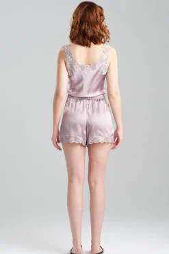 Natori Pajama Bottoms|Lounge Bottoms-Rose Parfait Lace Trim Silk Shorts