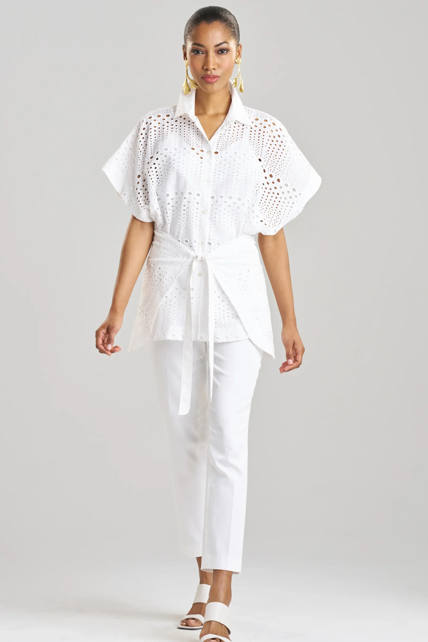 Natori Tops, Shirts & Tunics-Round Eyelet Kimono Wrap Shirt