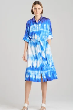 Natori Dresses-Santorini Printed Cotton Silk Belted Shirtdress