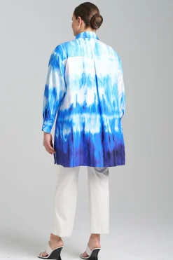 Natori Plus Sizes|Tops, Shirts & Tunics-Santorini Printed Cotton Silk Oversized Shirt