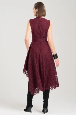 Natori Dresses-Scroll Lace Asymmetric Belted Dress
