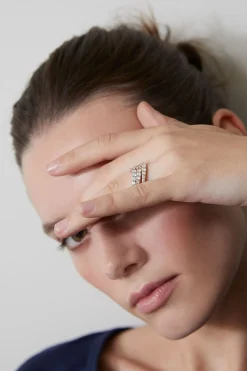 Natori Rings|Shangri-La-Shangri-La Brushstroke 14K Gold And Diamond Half Eternity Stacking Ring