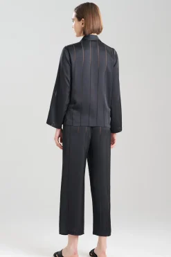 Natori Pajama Sets-Sheer Stripe Jacquard Notch PJ