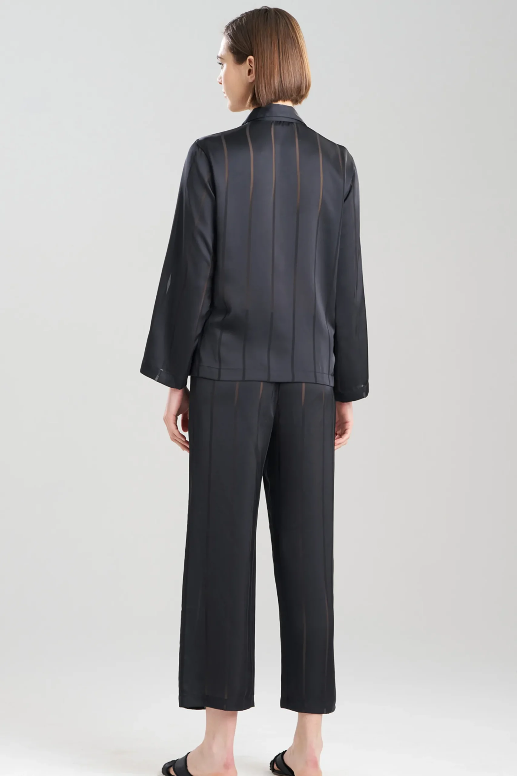 Natori Pajama Sets-Sheer Stripe Jacquard Notch PJ
