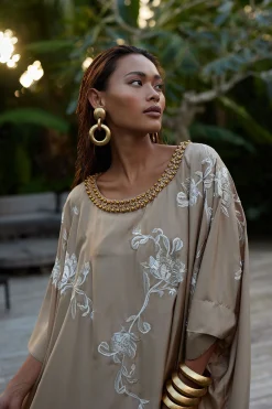 Natori Caftan Dresses-Shinjo Habotai Embroidered Silk Caftan