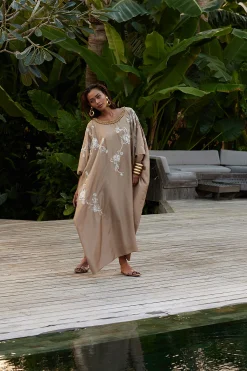 Natori Caftan Dresses-Shinjo Habotai Embroidered Silk Caftan